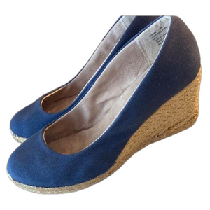 G.H. Bass Kaida Navy Blue Canvas Espadrille Wedges Size 9